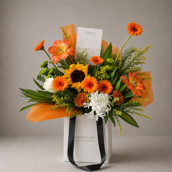 ORANGE BOUQUET WITH WHITE AND GREEN
