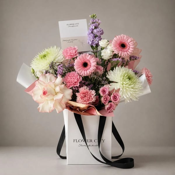 MIX WHITE AND PINK BOUQUET FOR LADY