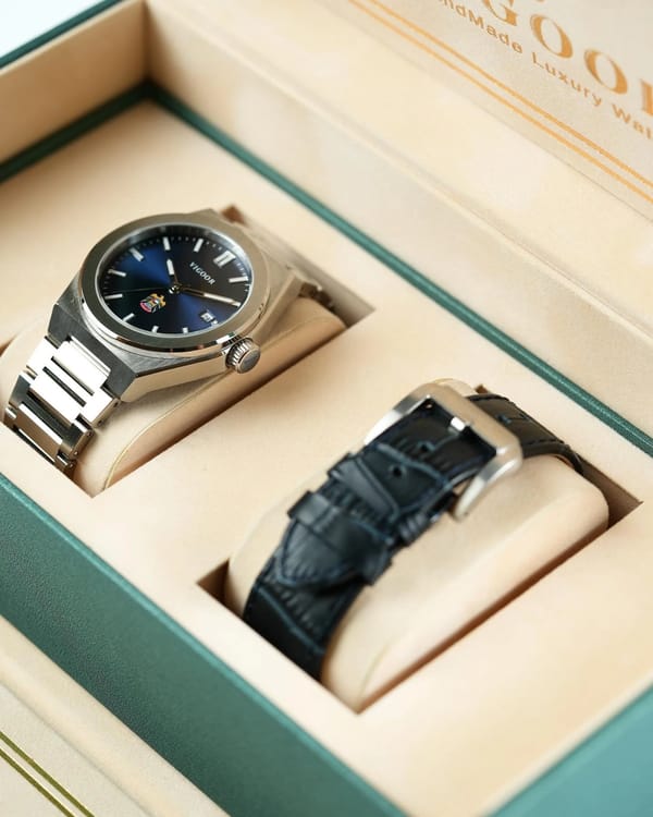 Khalifa Steel + Leather Watch/ساعه خليفه ستيل+جلد