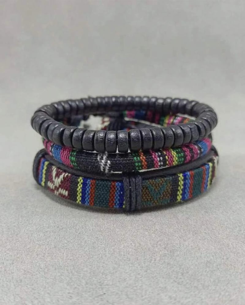 3 Pieces Set Men Color Block Bracelet
