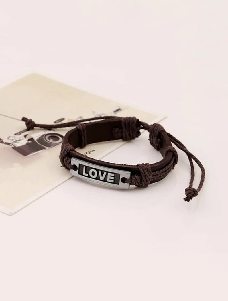 The Power of Love Stainless Steel Handcrafted Leather  Bracelet