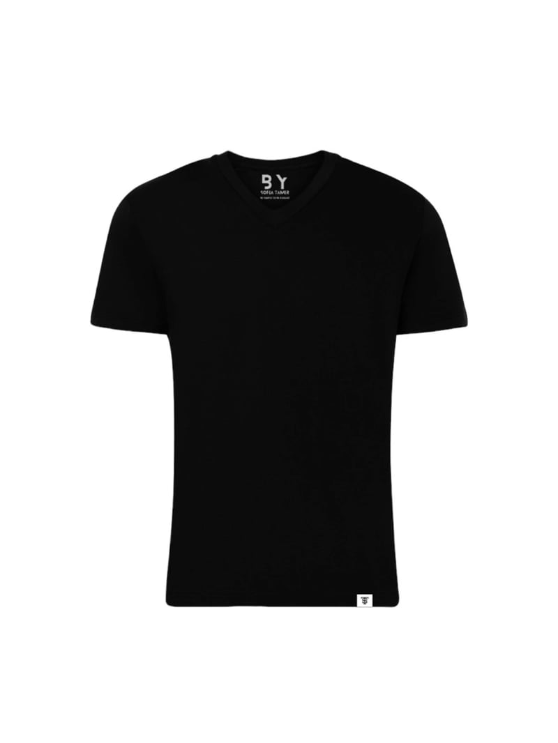 Plain V Neck T Shirt with Label only- Black