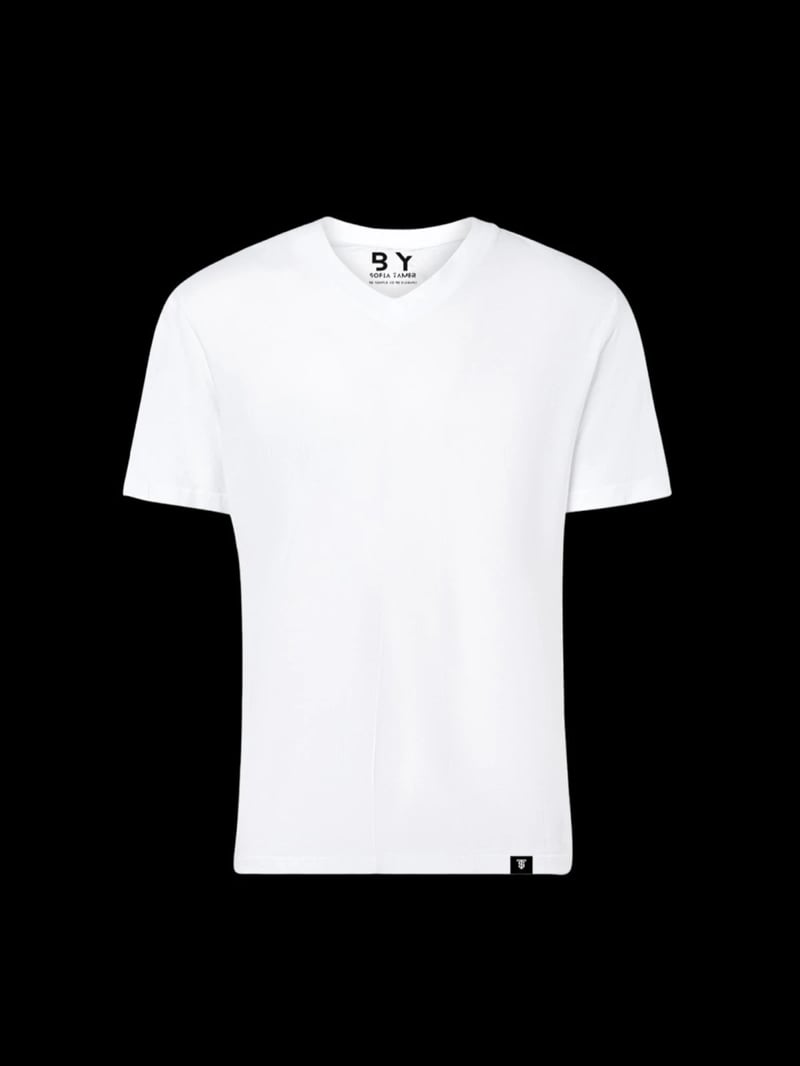 Plain V Neck T Shirt with Label Only- White