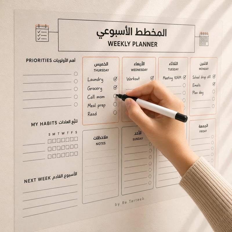 مخطط أسبوعي جداري شفاف قابل للمسح | منظم أسبوعي وتتبع العادات