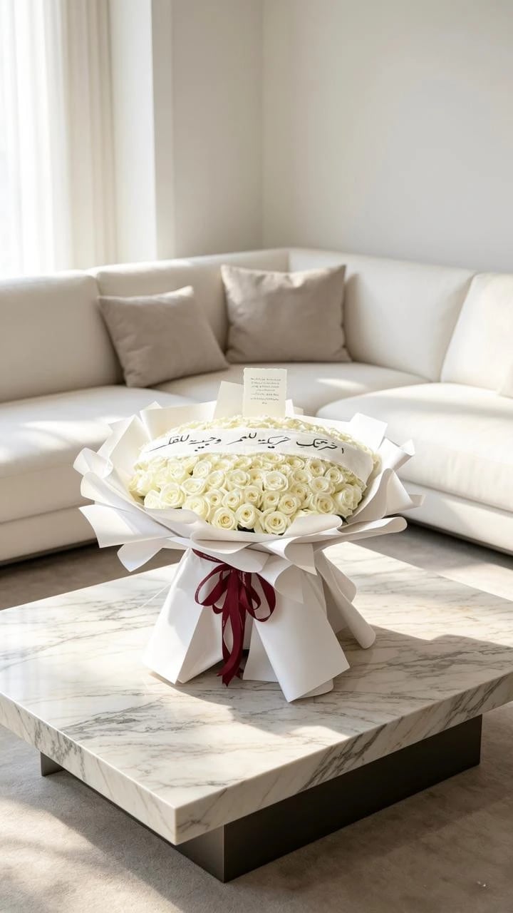 PURE WHITE ROSES WITH  RIBBON WRITING