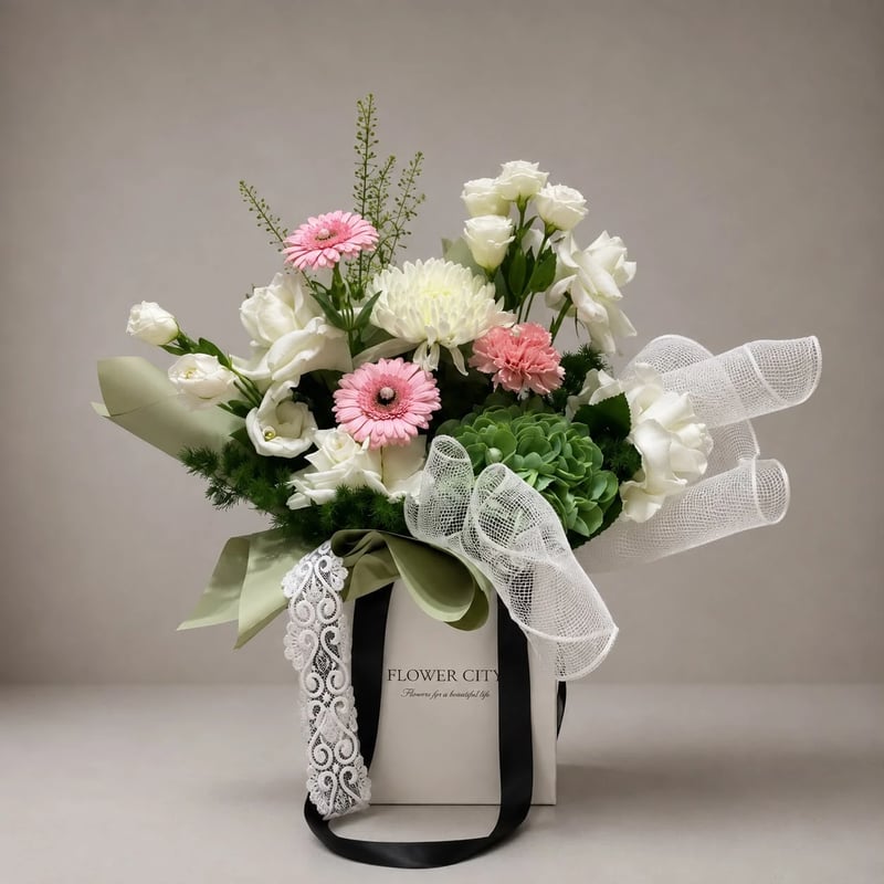 WHITE PINK AND GREEN BOUQUET